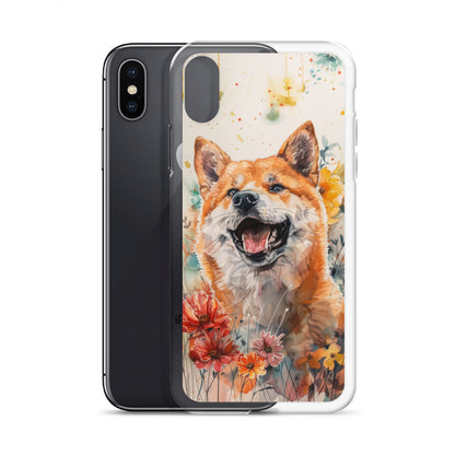 iPhone Case Colorful Watercolor Shiba Inu with Flowers