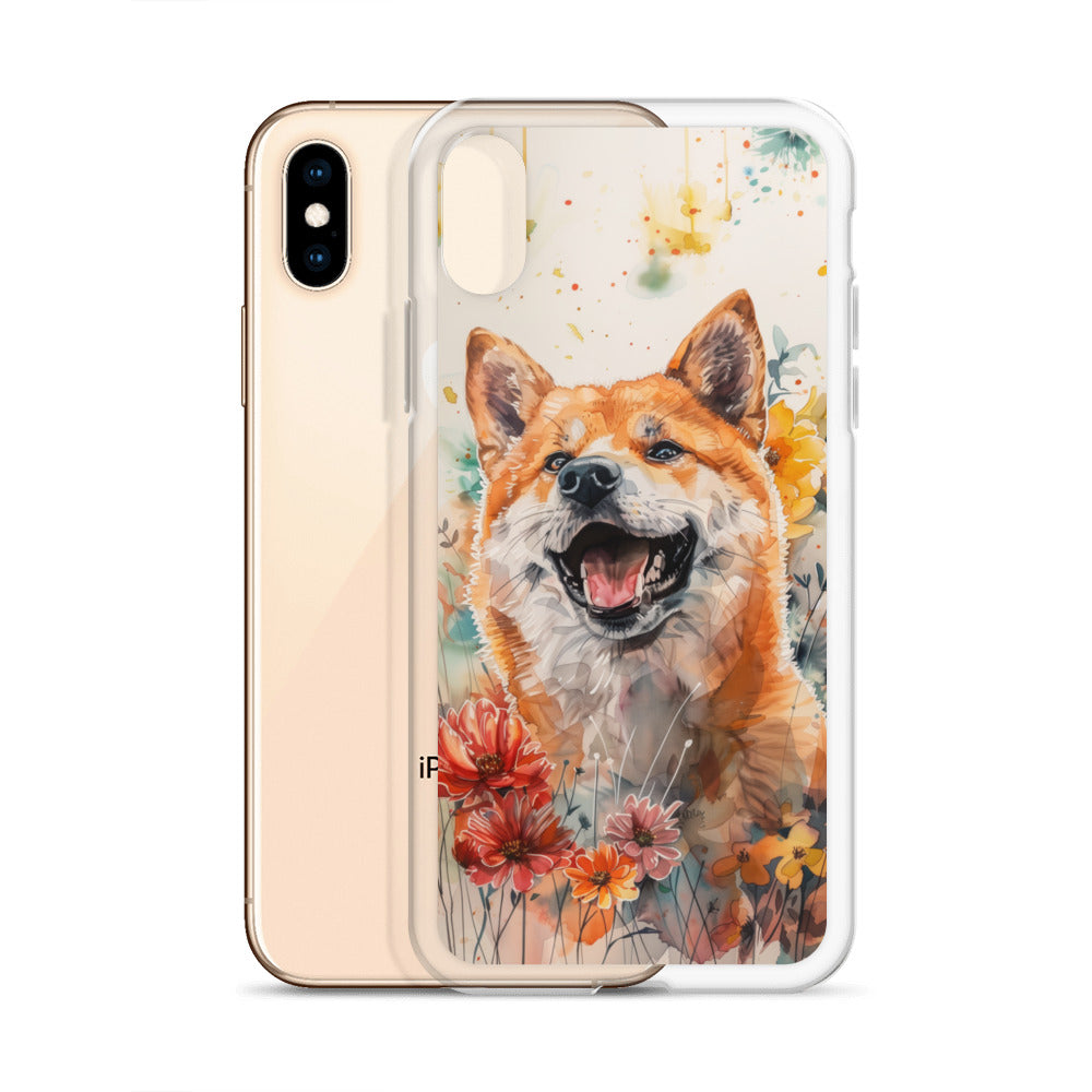iPhone Case Colorful Watercolor Shiba Inu with Flowers
