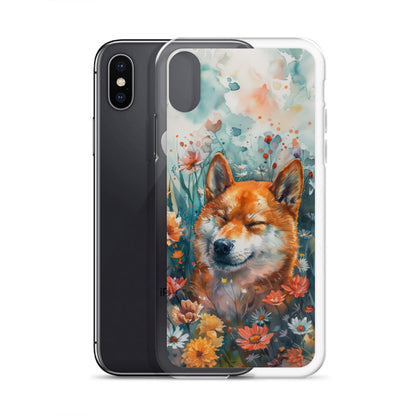 iPhone Case Watercolor Shiba Inu with Colorful Flowers