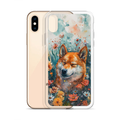 iPhone Case Watercolor Shiba Inu with Colorful Flowers