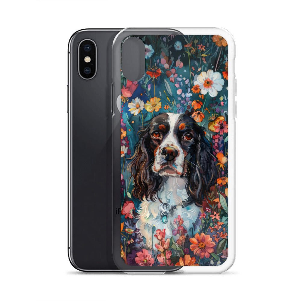 iPhone Case Watercolor English Springer Spaniel with Colorful Flowers