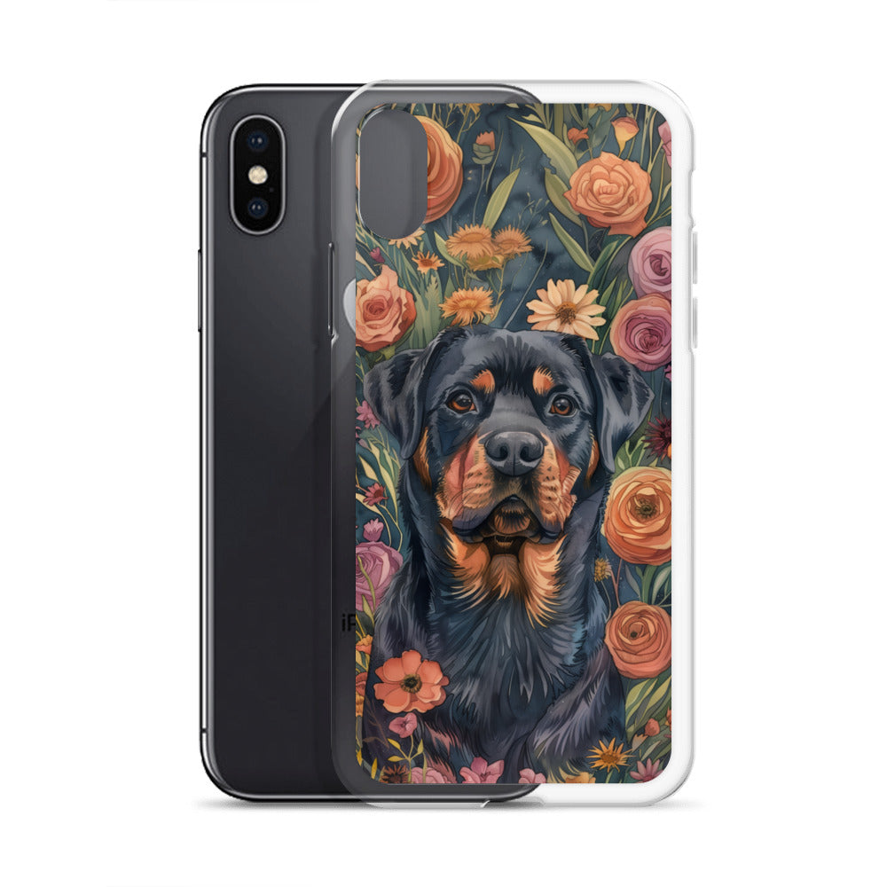 iPhone Case Watercolor Rottweiler with Colorful Flowers