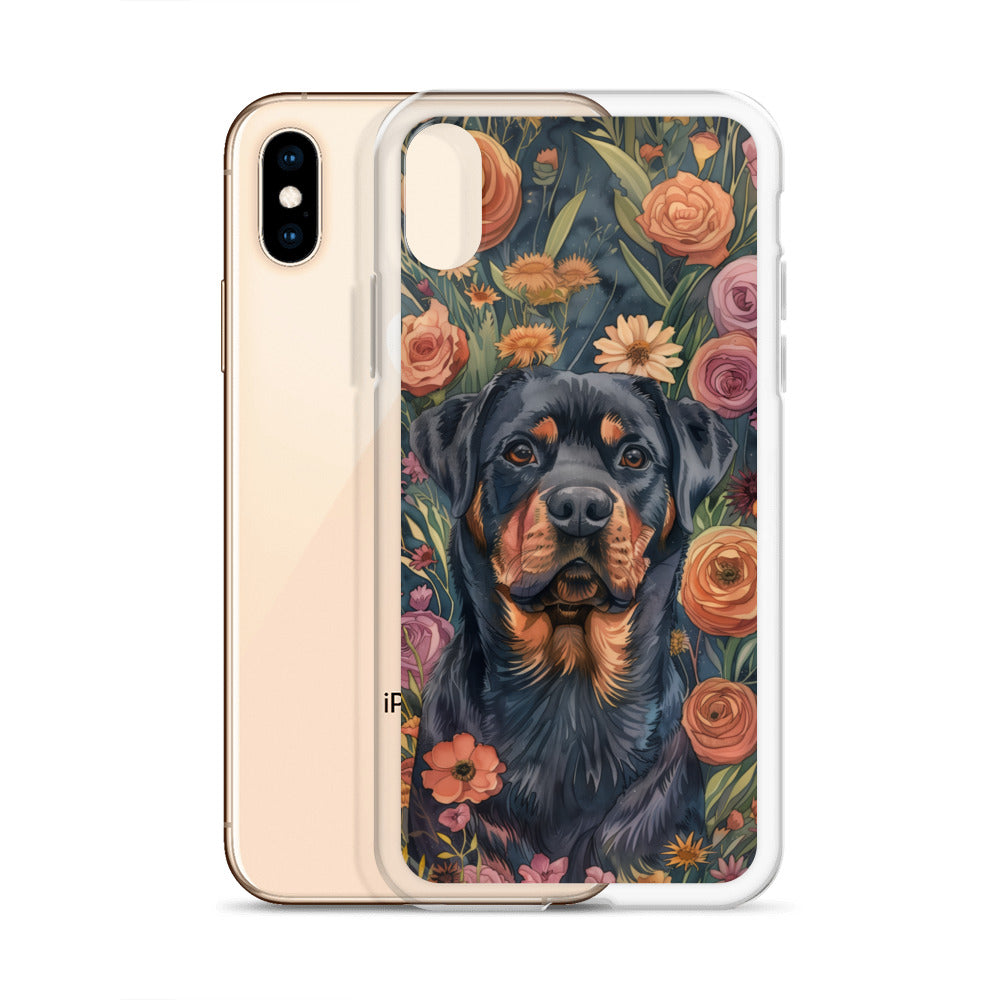 iPhone Case Watercolor Rottweiler with Colorful Flowers