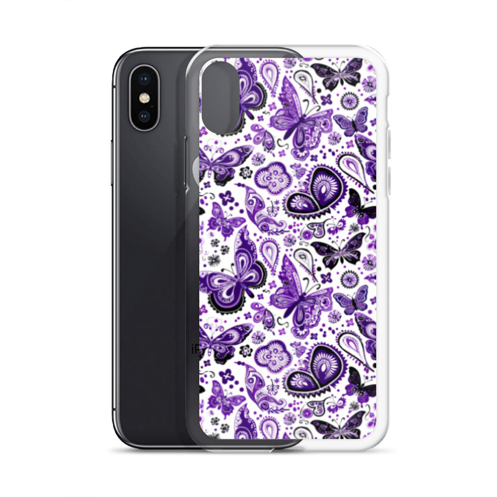 iPhone Case White and Purple Butterfly Paisley