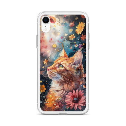 iPhone Case: Watercolor Orange Tabby Cat with Colorful Flowers