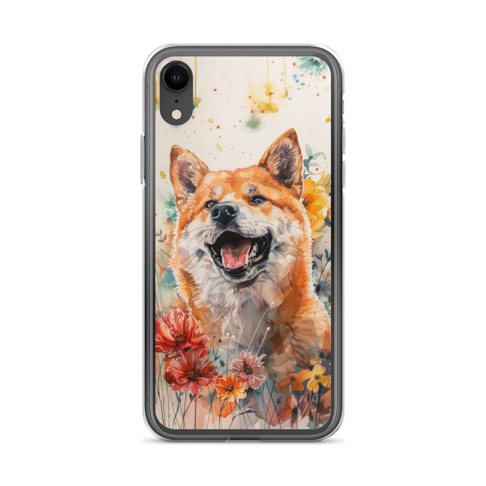 iPhone Case Colorful Watercolor Shiba Inu with Flowers