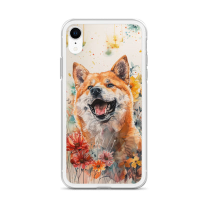 iPhone Case Colorful Watercolor Shiba Inu with Flowers