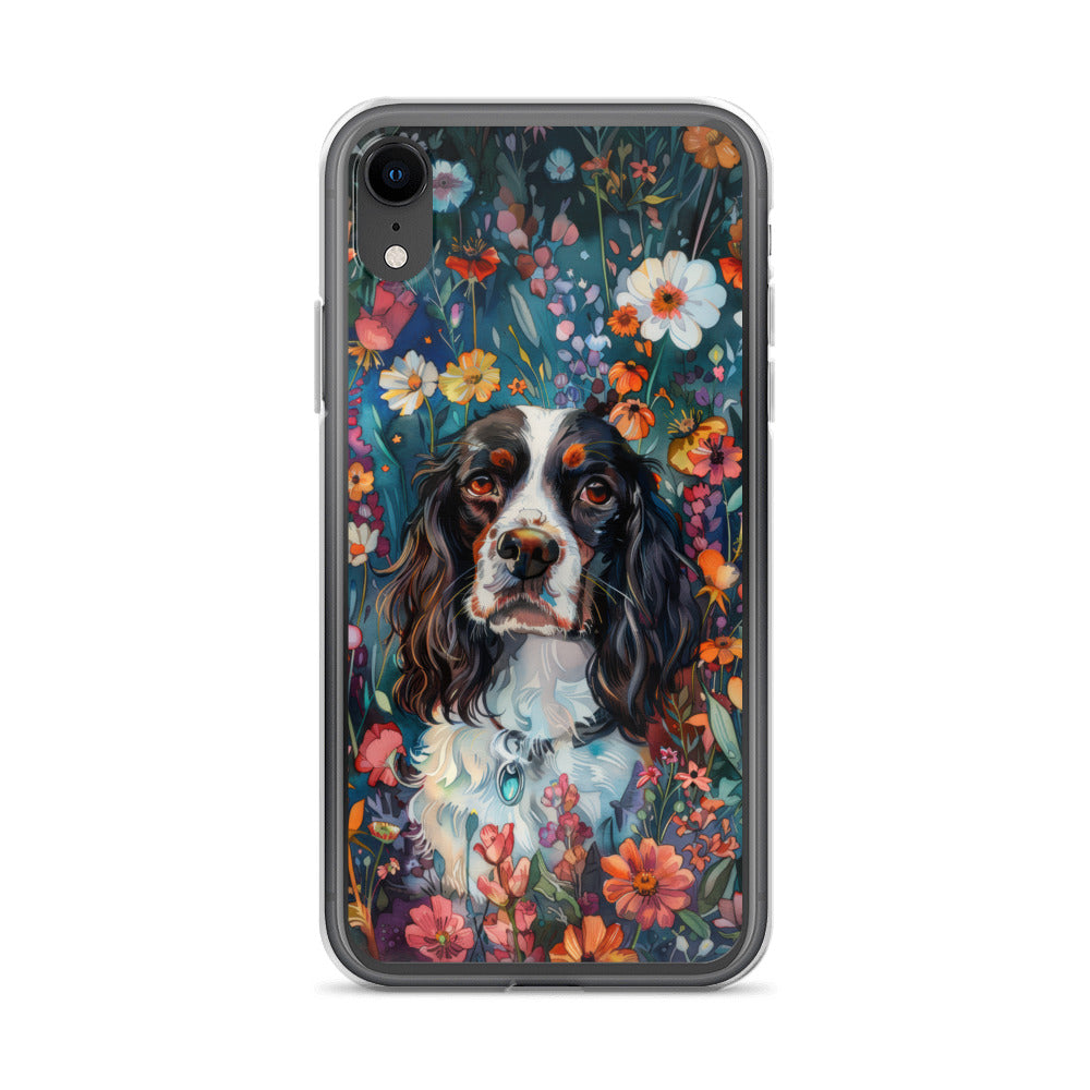 iPhone Case Watercolor English Springer Spaniel with Colorful Flowers