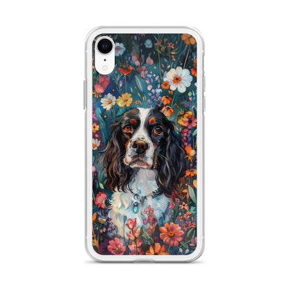 iPhone Case Watercolor English Springer Spaniel with Colorful Flowers