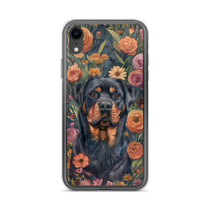 iPhone Case Watercolor Rottweiler with Colorful Flowers