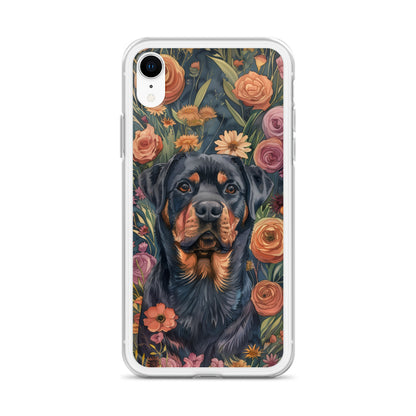 iPhone Case Watercolor Rottweiler with Colorful Flowers