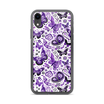iPhone Case White and Purple Butterfly Paisley