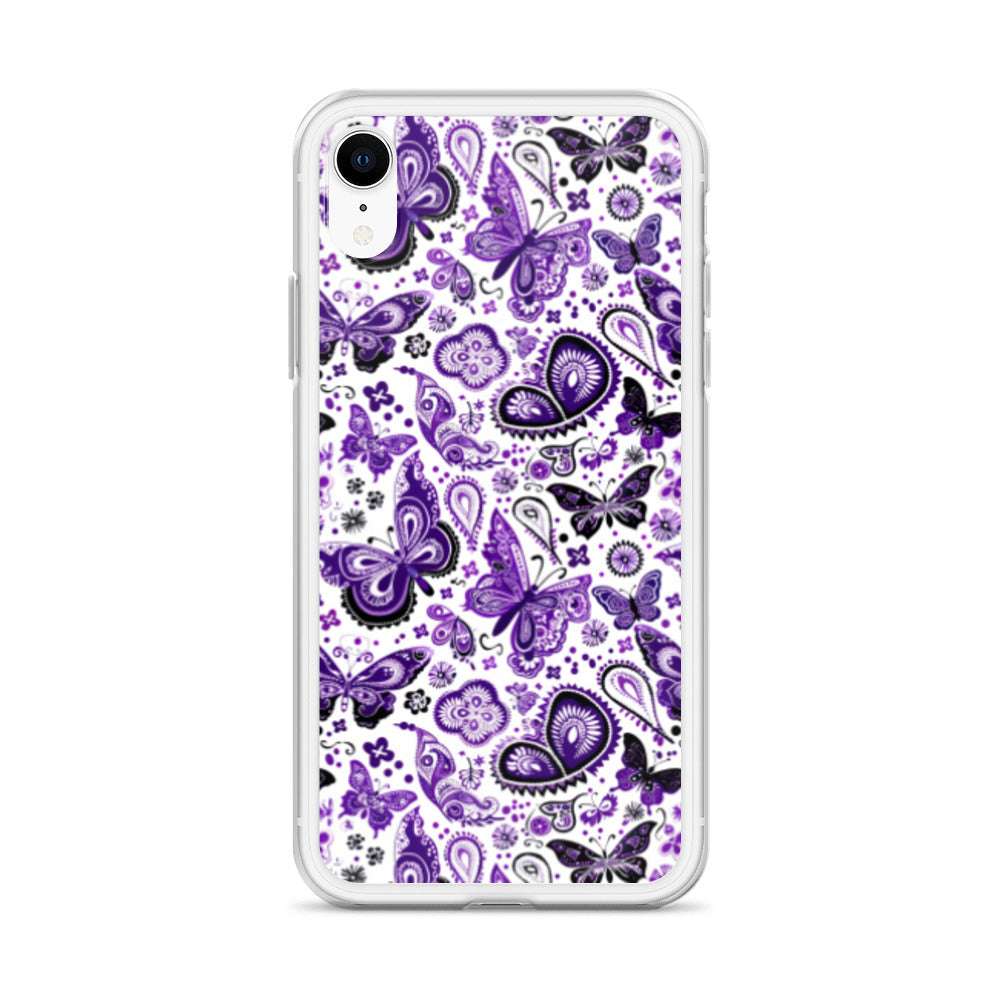 iPhone Case White and Purple Butterfly Paisley