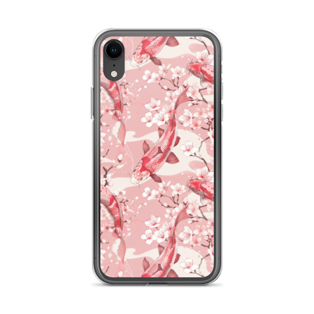 iPhone Case Pink Japanese Koi Fish and Cherry Blossoms