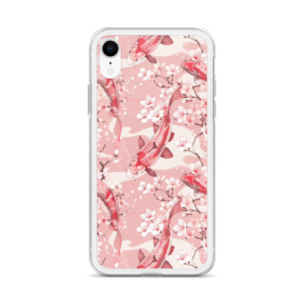 iPhone Case Pink Japanese Koi Fish and Cherry Blossoms