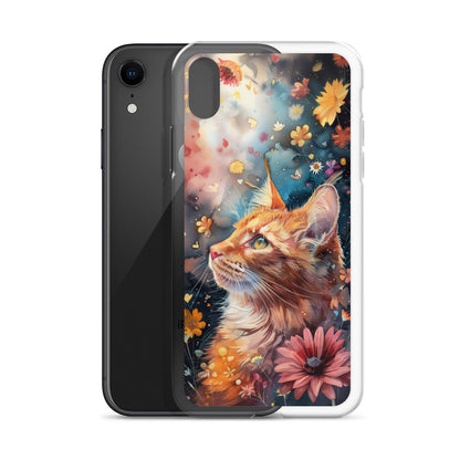 iPhone Case: Watercolor Orange Tabby Cat with Colorful Flowers