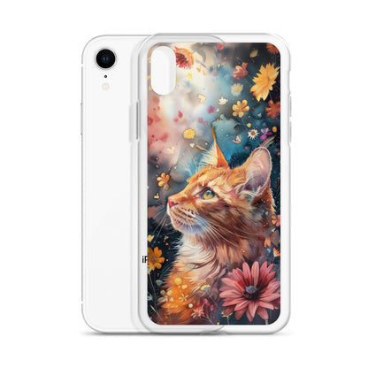 iPhone Case: Watercolor Orange Tabby Cat with Colorful Flowers