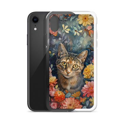 iPhone Case Watercolor Tabby Cat with Colorful Flowers