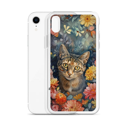 iPhone Case Watercolor Tabby Cat with Colorful Flowers