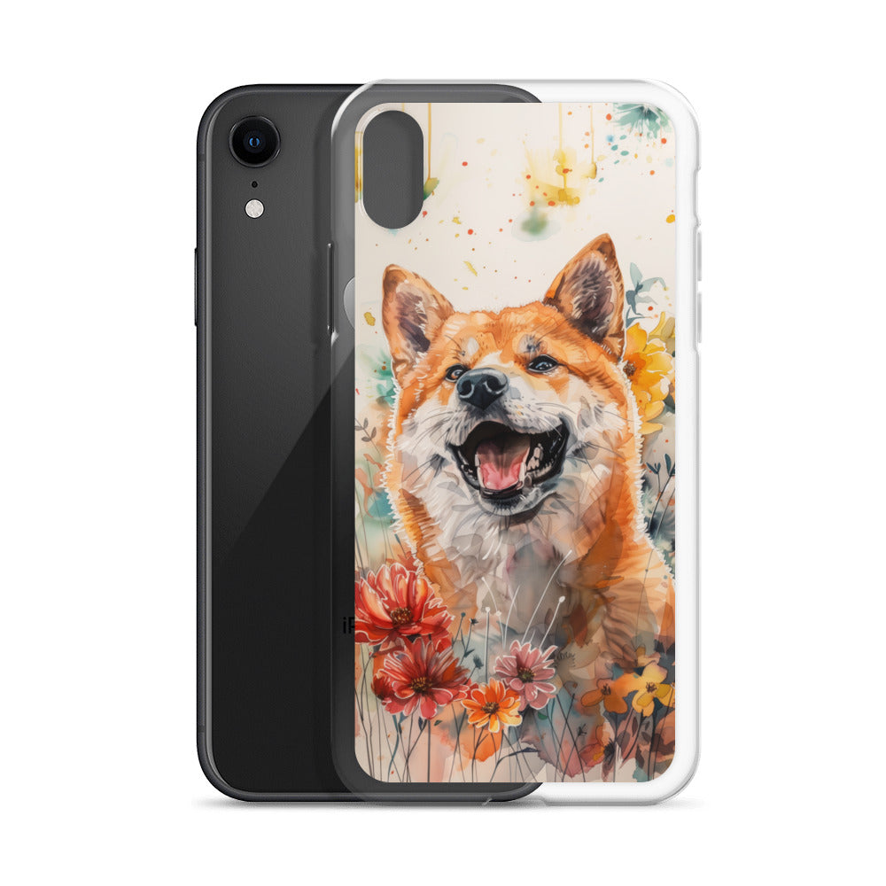 iPhone Case Colorful Watercolor Shiba Inu with Flowers