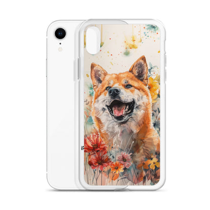 iPhone Case Colorful Watercolor Shiba Inu with Flowers
