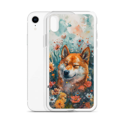 iPhone Case Watercolor Shiba Inu with Colorful Flowers