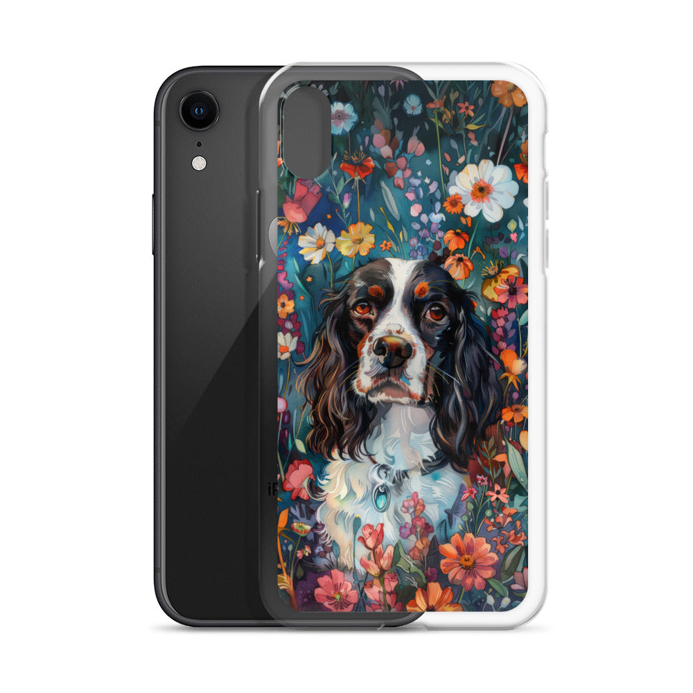 iPhone Case Watercolor English Springer Spaniel with Colorful Flowers