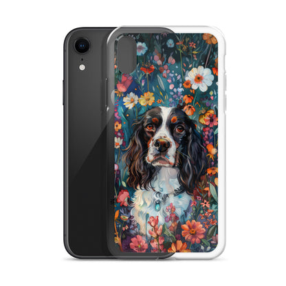 iPhone Case Watercolor English Springer Spaniel with Colorful Flowers