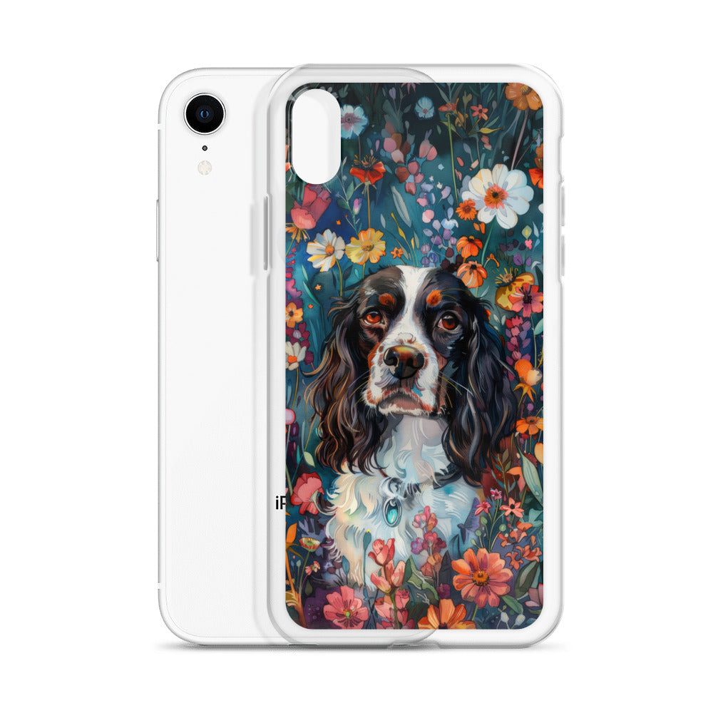 iPhone Case Watercolor English Springer Spaniel with Colorful Flowers