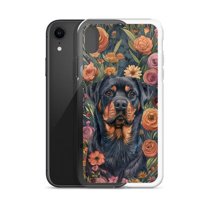 iPhone Case Watercolor Rottweiler with Colorful Flowers
