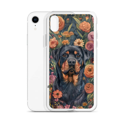 iPhone Case Watercolor Rottweiler with Colorful Flowers