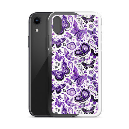 iPhone Case White and Purple Butterfly Paisley