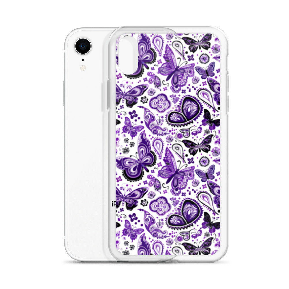 iPhone Case White and Purple Butterfly Paisley