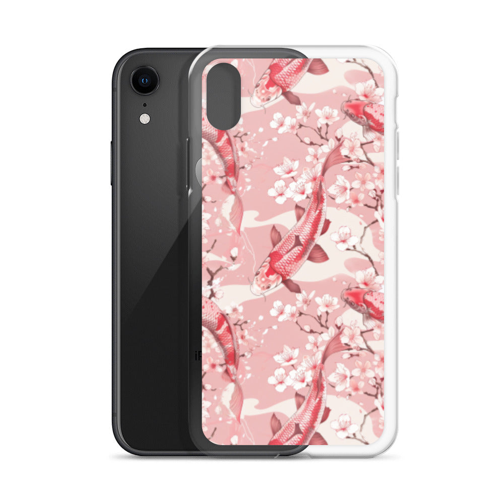 iPhone Case Pink Japanese Koi Fish and Cherry Blossoms