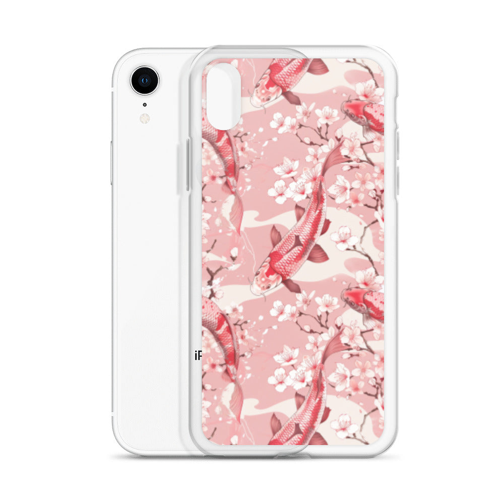iPhone Case Pink Japanese Koi Fish and Cherry Blossoms